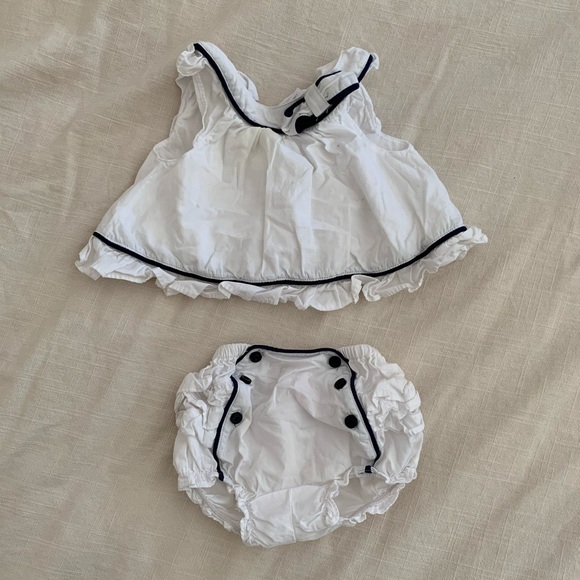 Janie and Jack white with navy top and bloomer set - Picture 1 of 4